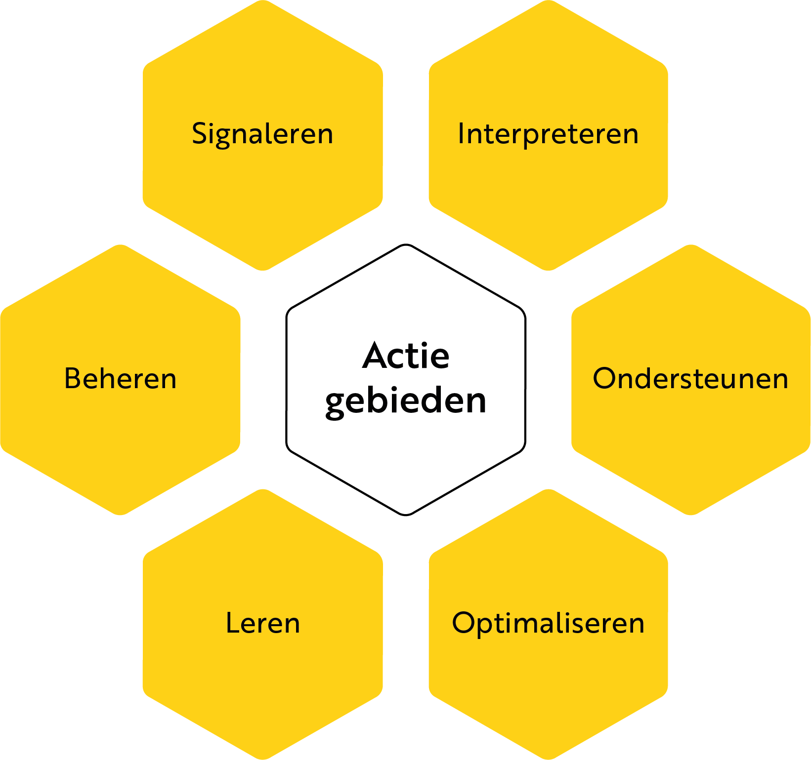 De zes actiegebieden in het boek Functioneel beheer en AI over kunstmatige intelligentie.